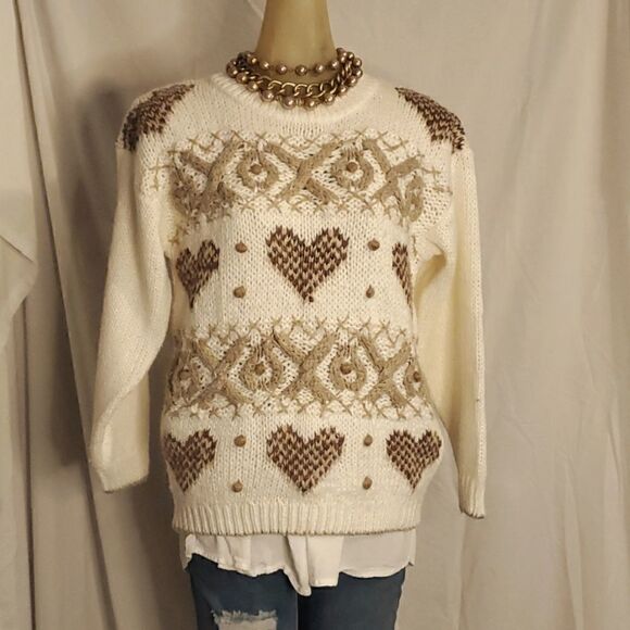 Vintage Hand Knitted Huntington Ridge Heart ❤ Sweater Women's Size Small - Picture 1 of 6
